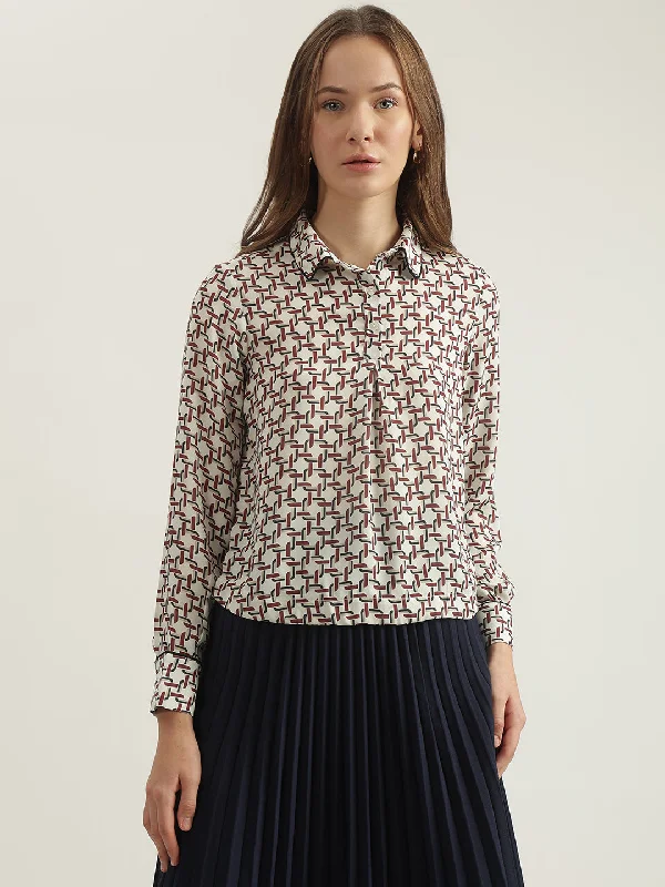 Blouses & Shirts for last chance-Iconic Women Multi Printed Spread Collar Full Sleeves Shirt