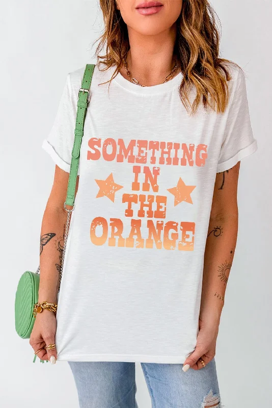 Shorts & Skirts gift ideas-Something in the Orange Graphic Round Neck Short Sleeve T-Shirt