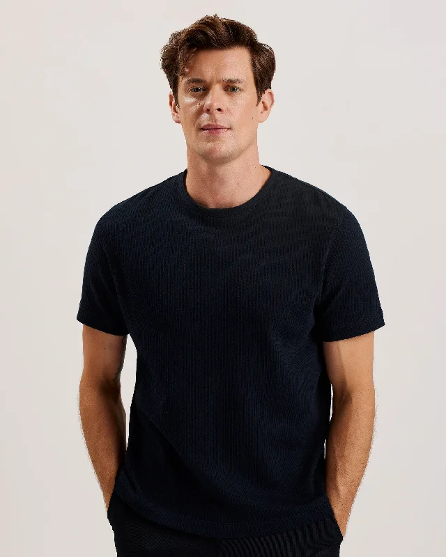 Blouses & Shirts for classical-Heynes Ss Regular Fit Textured T-Shirt Navy