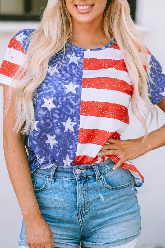 Shorts & Skirts comfy designs-US Flag Round Neck Short Sleeve T-Shirt