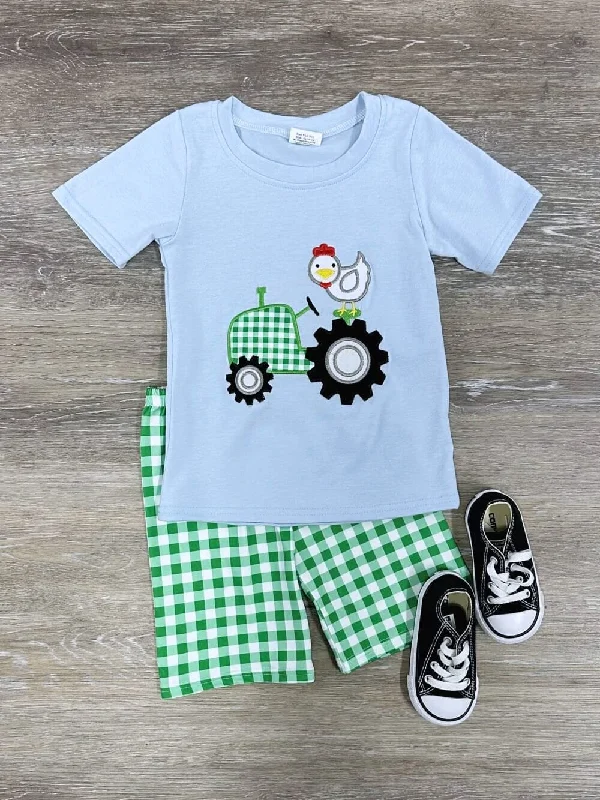 Shorts & Skirts budget trends-Green Farm Tractor Boys Plaid Shorts Outfit