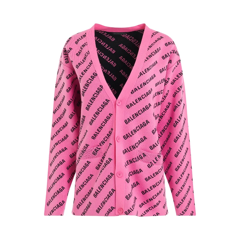 Cardigans with cat mom-All Over Logo Cardigan in Pink/Black