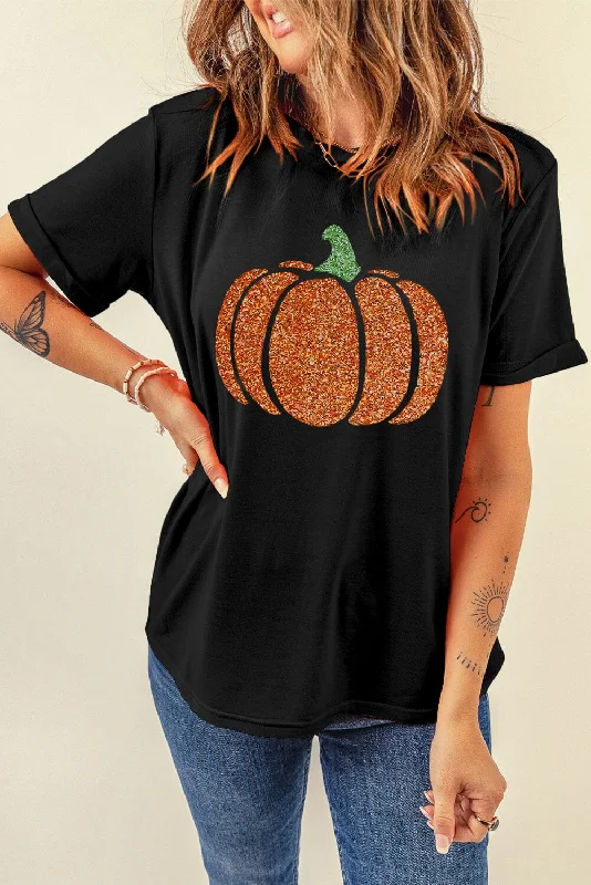 Shorts & Skirts versatile wear-Pumpkin Round Neck Short Sleeve T-Shirt