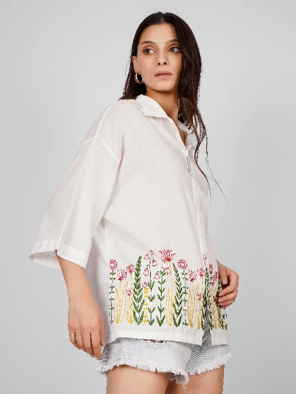 Blouses & Shirts beach-White Embroidered Shirt