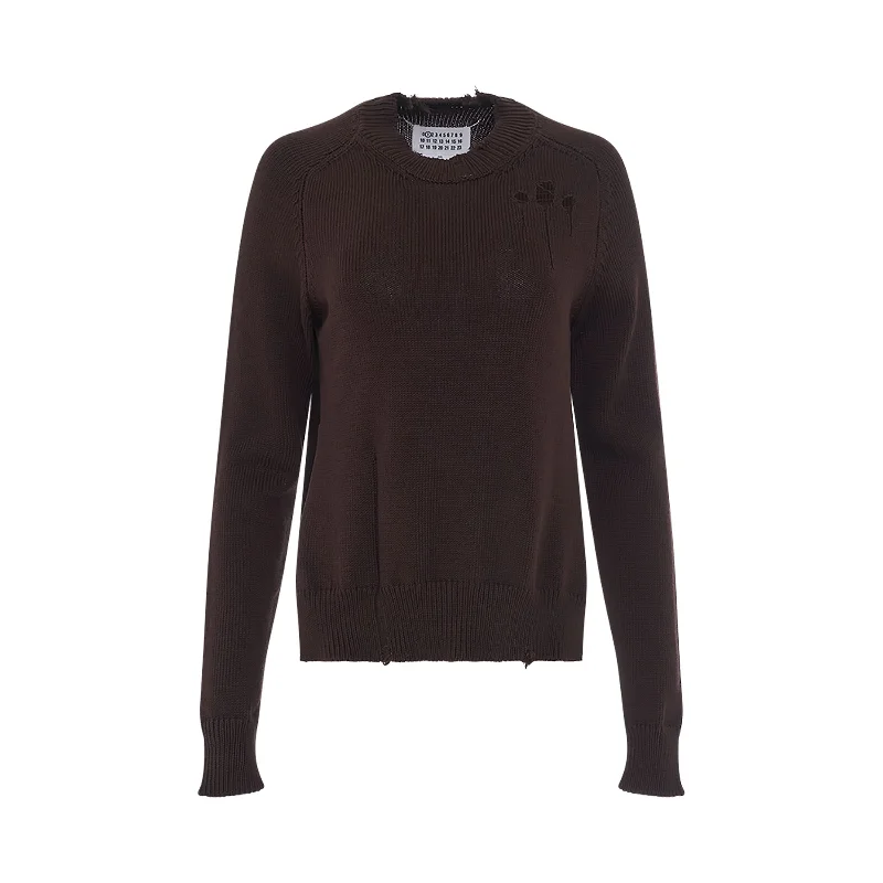 Knitted Long Sleeve Sweater in Brown