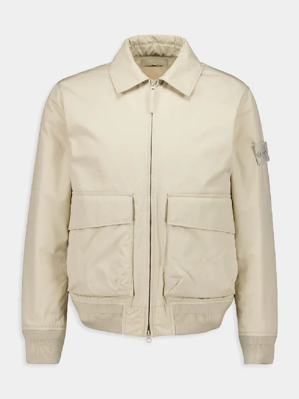 Jackets for freelancers -Beige Logo Patch Zipped Jacket