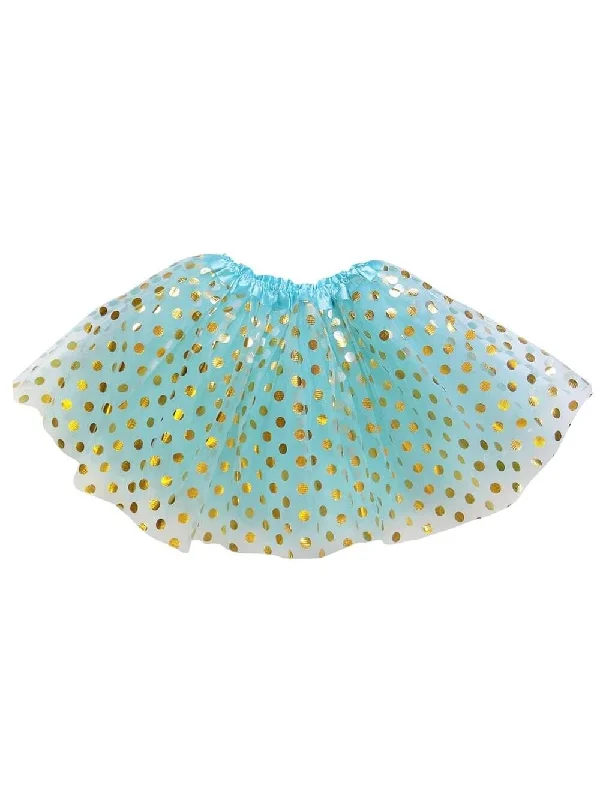 Shorts & Skirts chic designs-Aqua and Gold Polka Dot Tutu Skirt Costume for Girls, Women, Plus