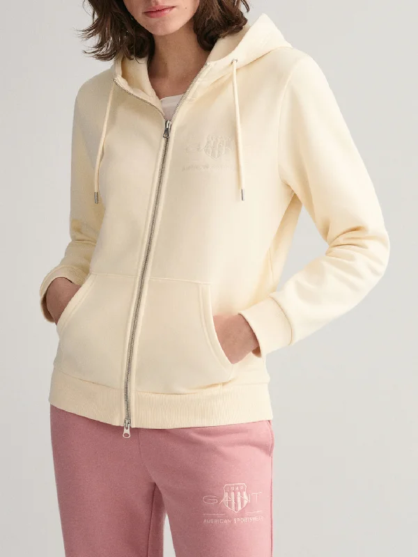 Hoodies with circuit patterns-Gant Women Solid Hooded Full Sleeves Sweatshirt