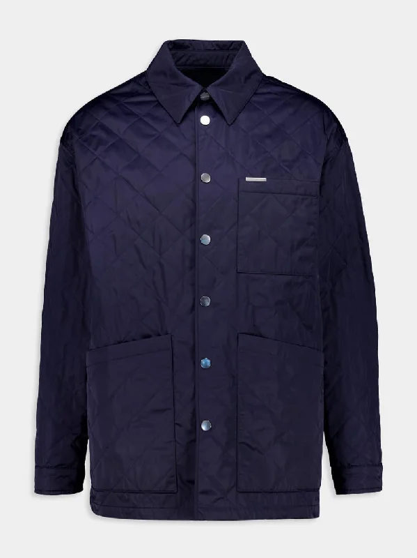 Jackets for trendy looks -Navy Quilted Nylon Jacket