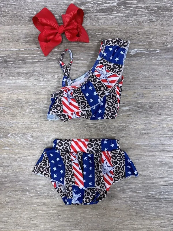 Shorts & Skirts latest trends-American Dream Ruffle Skirted 2 Piece Girls Swimsuit