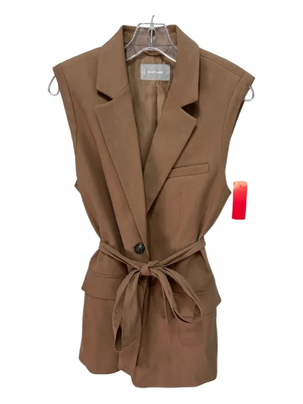 Waistcoats & Vest with classical-Everlane Size 6 Tan Brown Tencel & Cotton 2 Buttons Sash Darted Vest