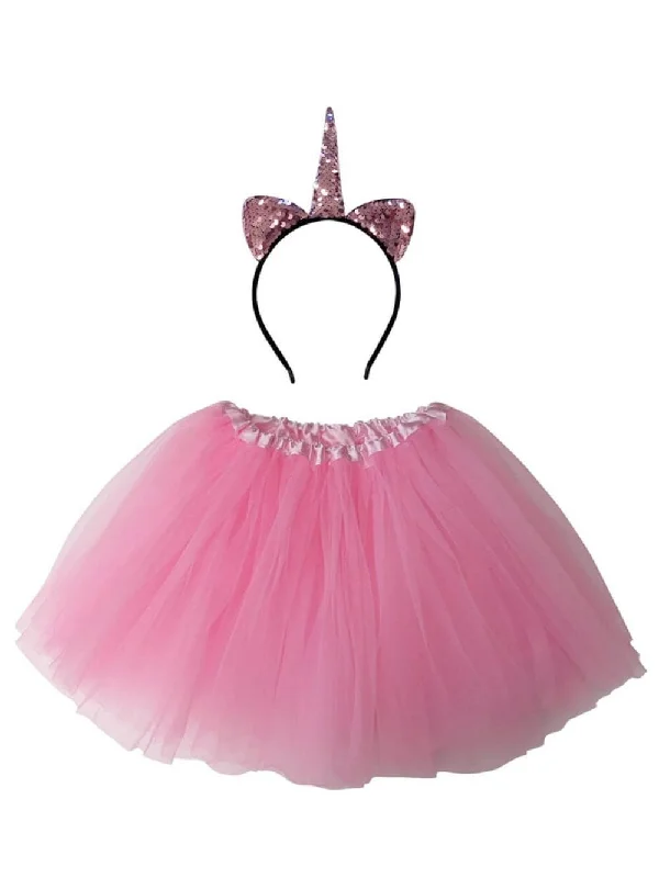 Shorts & Skirts modern styles-Adult Pink Unicorn Costume - Tutu Skirt & Flip Sequin Headband Horn Set for Adult or Plus Size