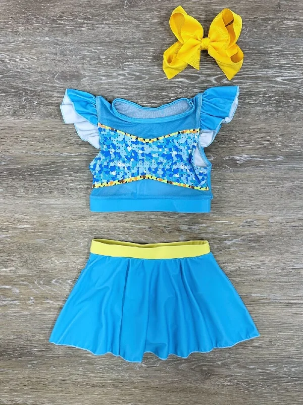 Shorts & Skirts stylish designs-Turquoise Princess 2 Piece Skirted Swimsuit