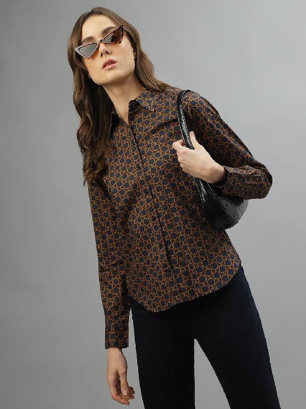 Blouses & Shirts cotton-Gant Brown Fashion Printed Regular Fit Shirt