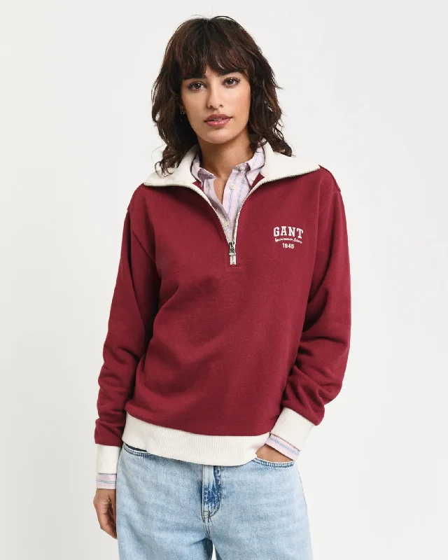 Hoodies with eagle designs-Gant Women Red Solid Spread Collar Full Sleeves Sweatshirt