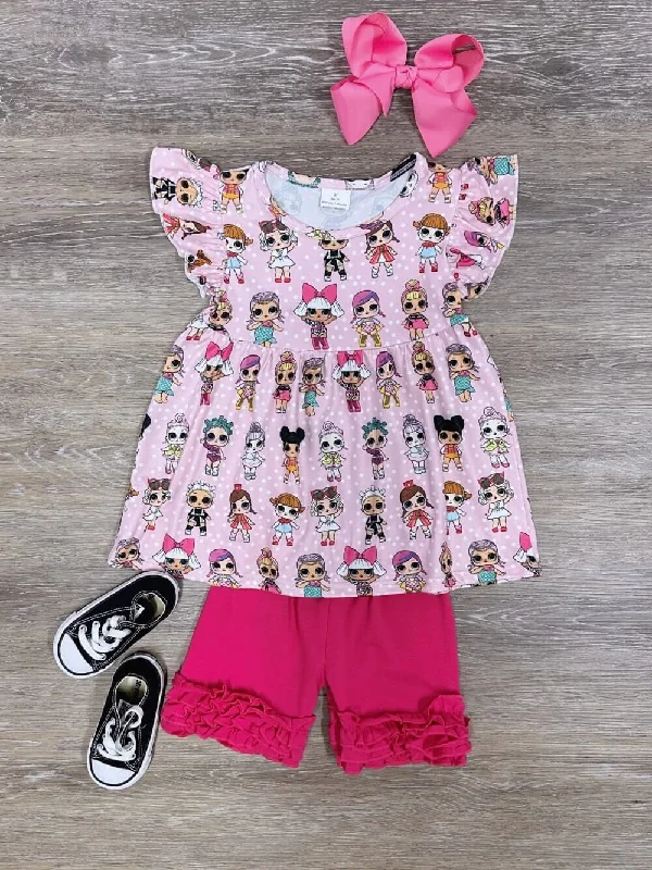 Shorts & Skirts budget deals-Doll House Friends Pink Ruffle Girls Shorts Outfit