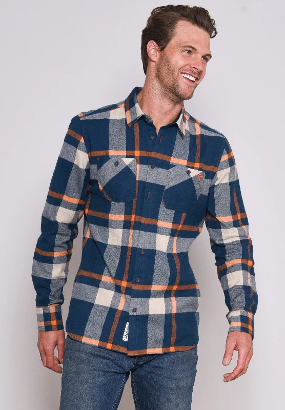 Blouses & Shirts bow-Orange Check Flannel Shirt