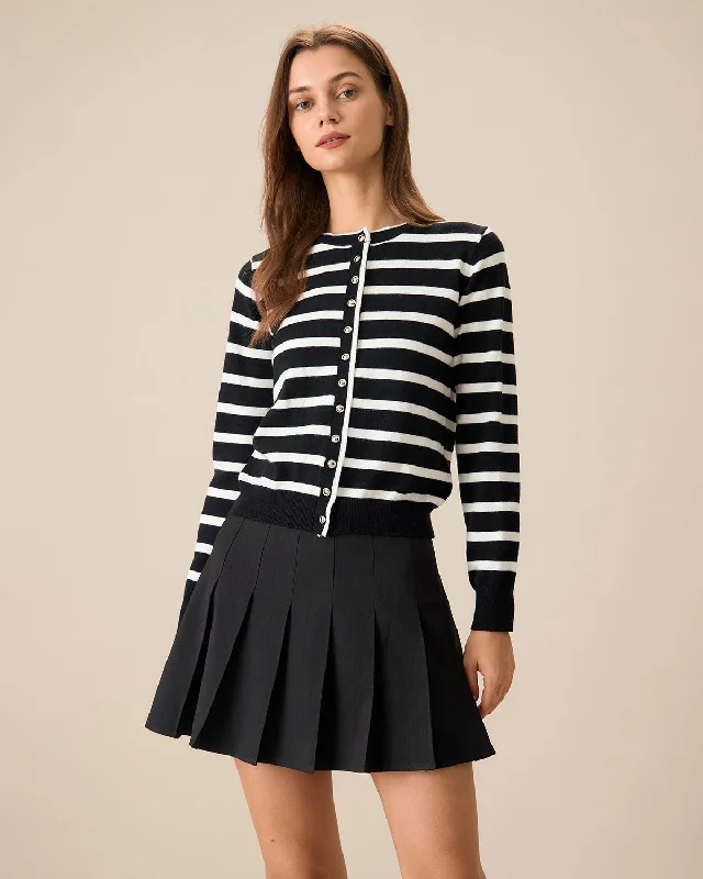 Cardigans with summer sale-Women's Black Striped Single-Breasted Cardigan