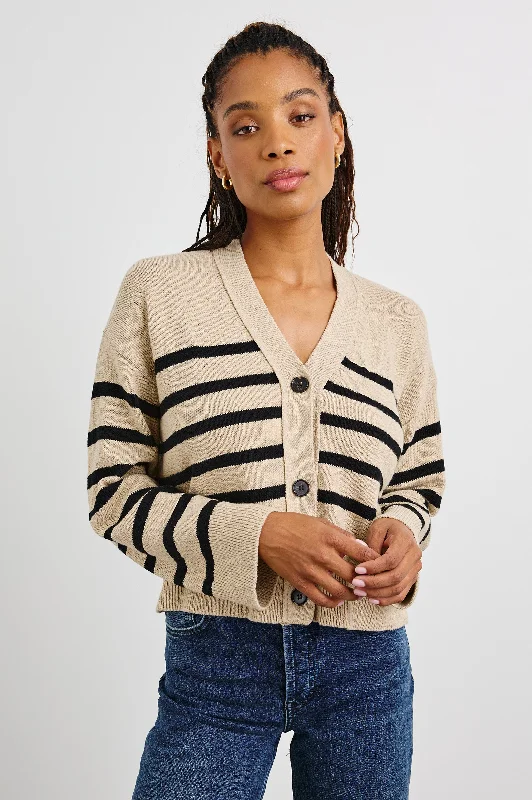 GENEVA CARDIGAN - OATMEAL BLACK STRIPE