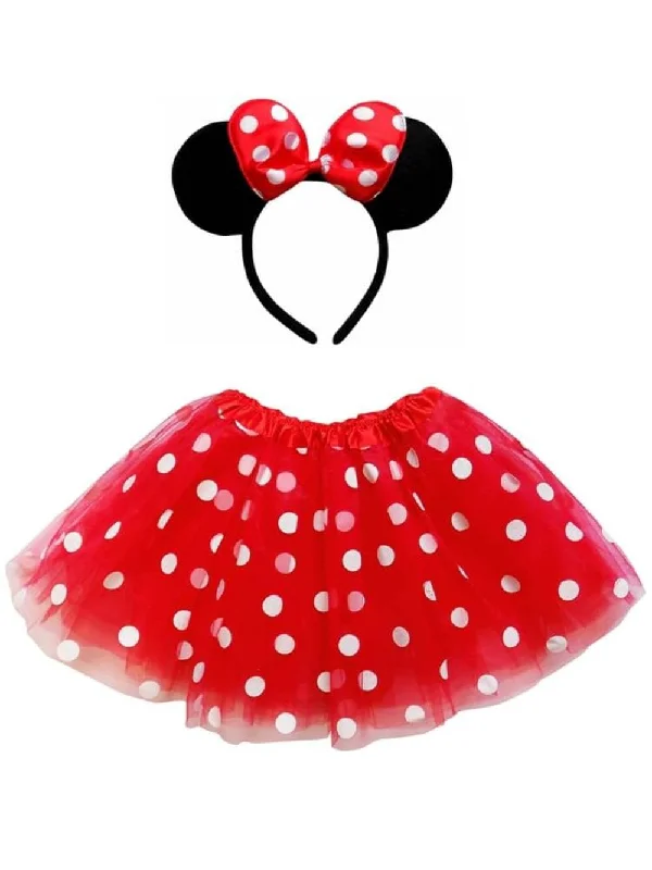 Shorts & Skirts minimalist style-Adult Mouse Costume - Red Polka Dot Tutu Skirt & Headband Set for Adult or Plus Size