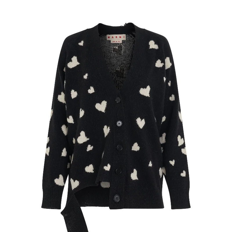 Cardigans with ethnic design-Heart Printed Cardigan in Black