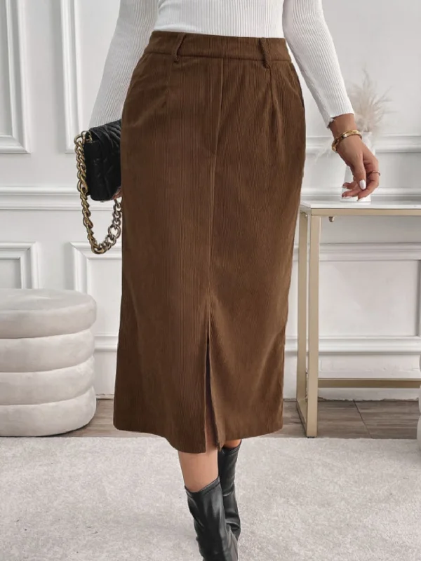 Shorts & Skirts budget designs-Perfee Slit Midi Skirt with Pockets