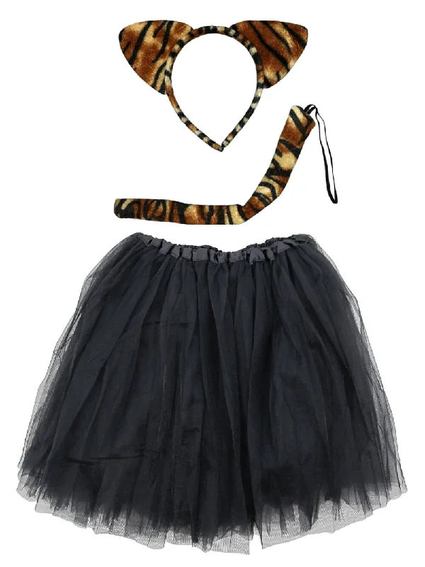 Shorts & Skirts cozy designs-Adult Tiger Costume - Black Tutu Skirt, Tail, & Headband Set for Adult or Plus Size