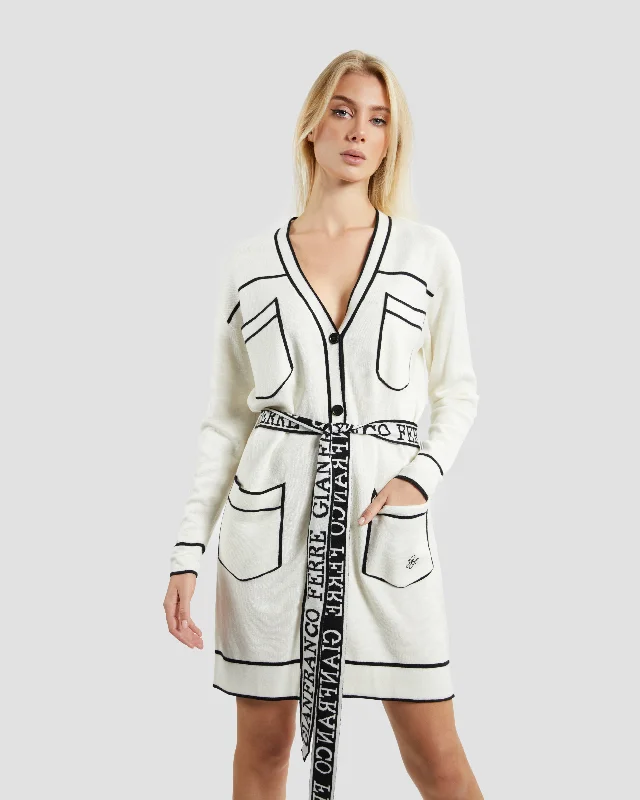 Cardigans with year-round wear-Two-tone Belted Longline Cardigan