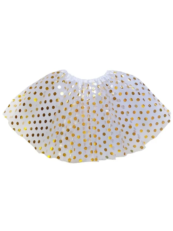 Shorts & Skirts trendy fits-White and Gold Polka Dot Tutu Skirt Costume for Girls, Women, Plus