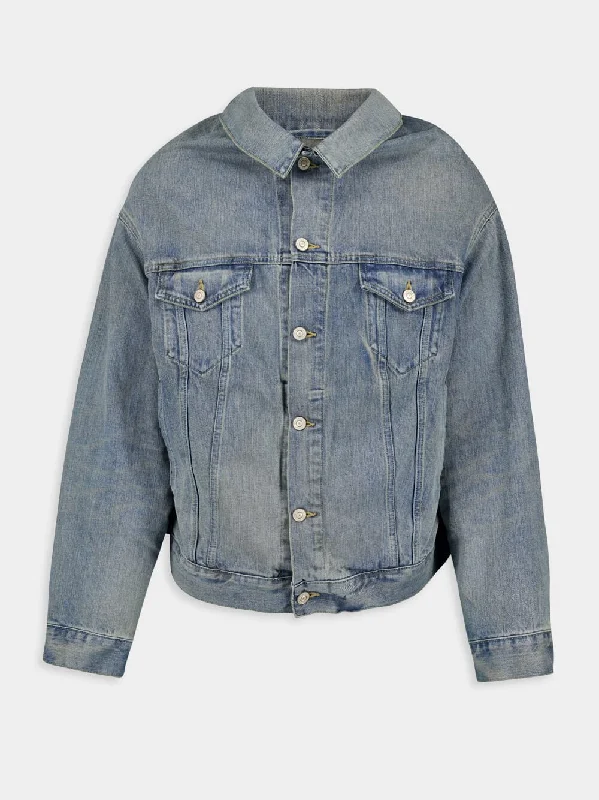 Jackets with adjustable cuffs -Off-Shoulder Selvedge Denim Jacket