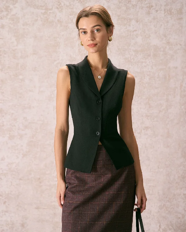 Waistcoats & Vest with futuristic-The Black Lapel Sleeveless Button Up Vest