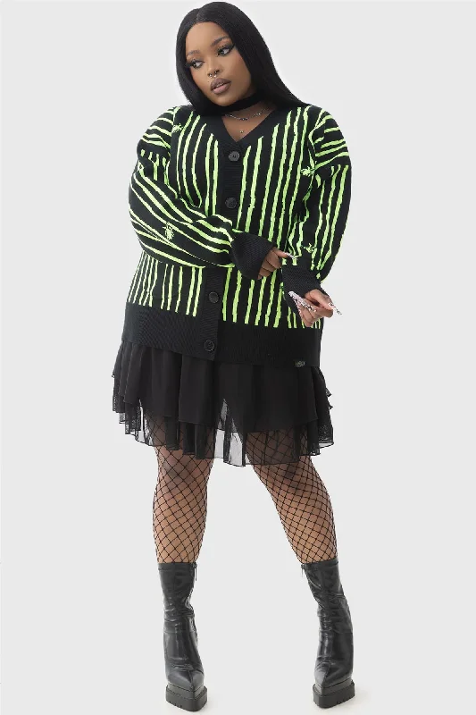 Cardigans with parka style-Beetlejuice Beetlejuice Beetlejuice Intarsia Cardigan [PLUS]