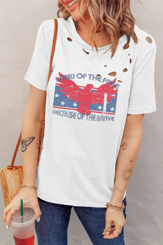 Shorts & Skirts comfy looks-Cutout Land of the Free Short Sleeve Women's Graphic T-Shirt