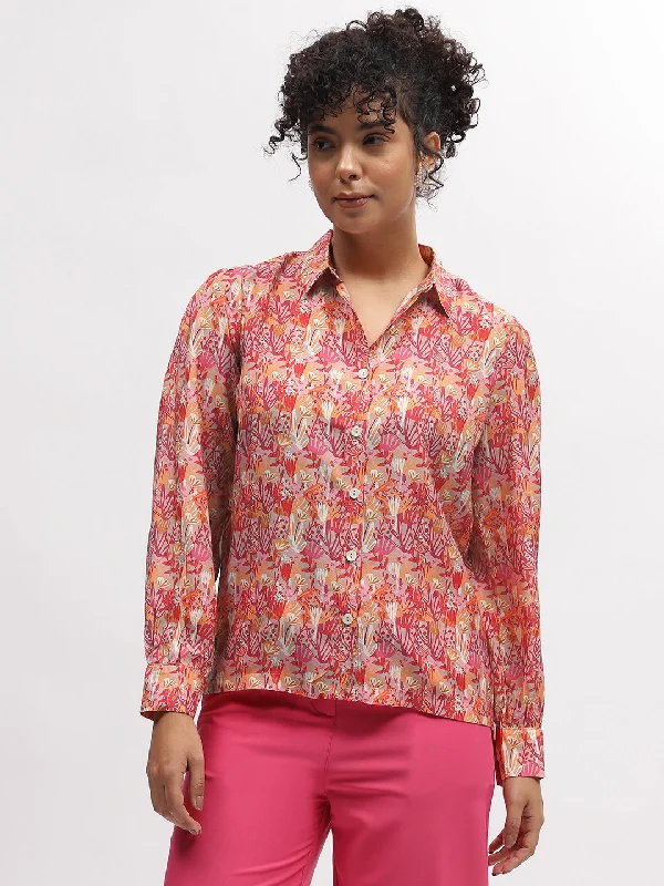 Blouses & Shirts layered-Iconic Women Multi Printed Spread Collar Full Sleeves Shirt