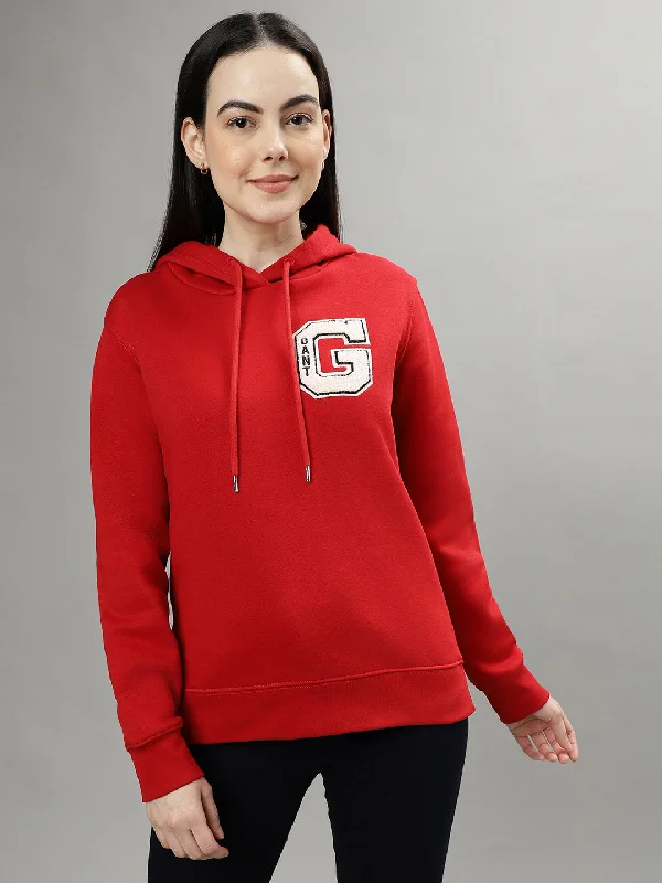 Sweatshirts with outdoor quotes-Gant Women Red Solid Hooded Long Sleeves Sweatshirts