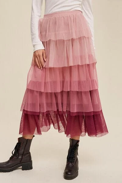 Shorts & Skirts trendy looks-Elastic Waist Layered Tulle Midi Skirt