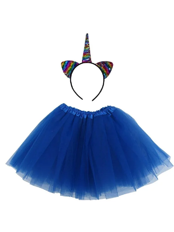 Shorts & Skirts latest looks-Adult Rainbow Royal Blue Unicorn Costume - Tutu Skirt & Flip Sequin Headband Horn Set for Adult or Plus Size