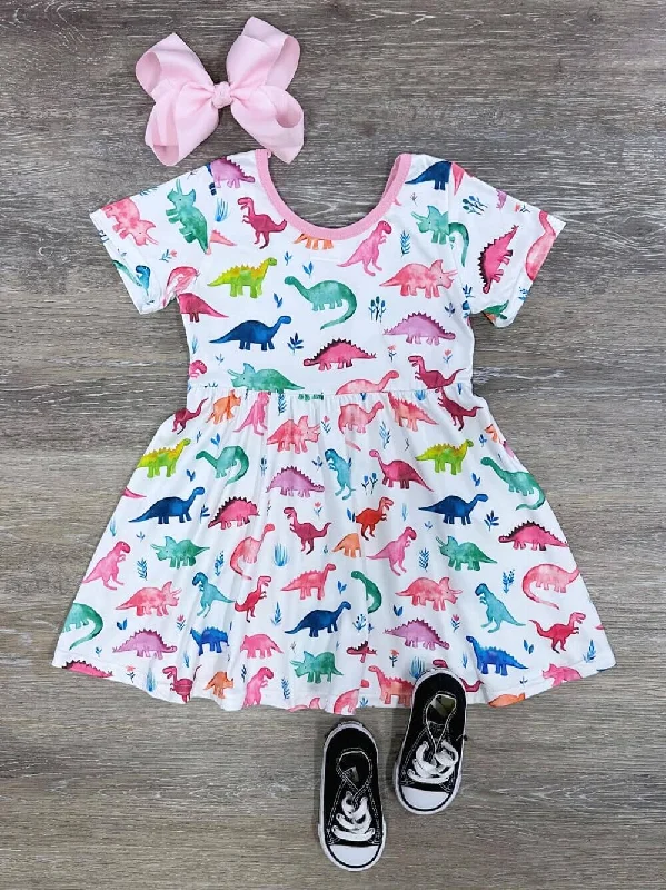 Shorts & Skirts trendy styles-Dinos for Days Girls Shorts Sleeve Dress