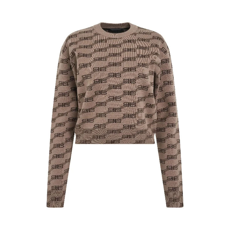 Monogram Cropped Sweater in Beige/Black