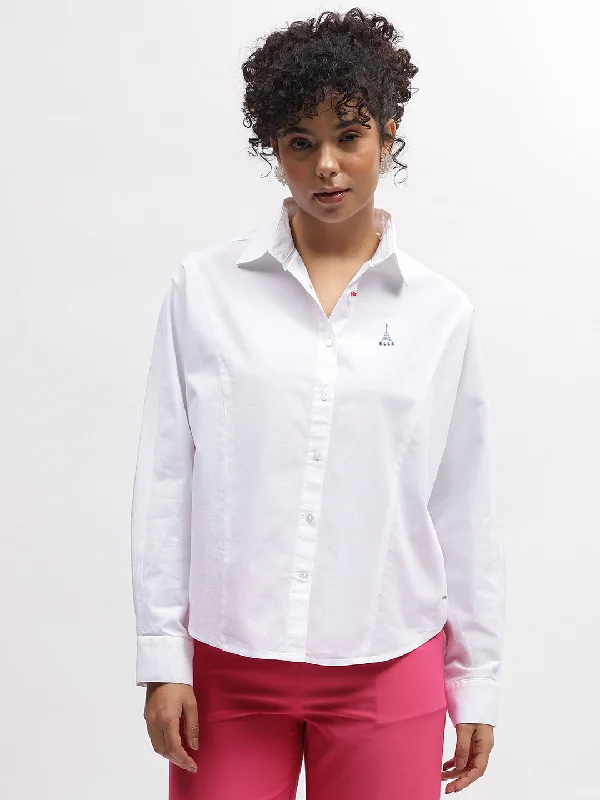 Blouses & Shirts lightweight-Elle Women White Solid Spread Collar Full Sleeves Shirt