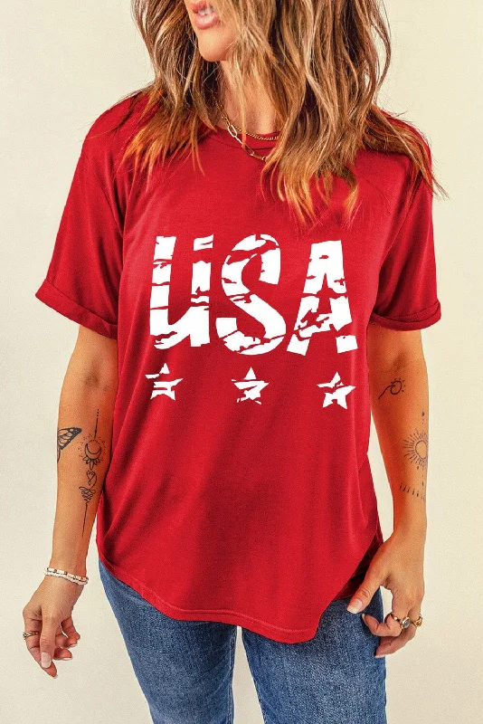 Shorts & Skirts budget friendly-USA Round Neck Short Sleeve T-Shirt