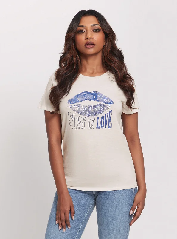 Blouses & Shirts college-Eco Grey In Love Lips T-Shirt