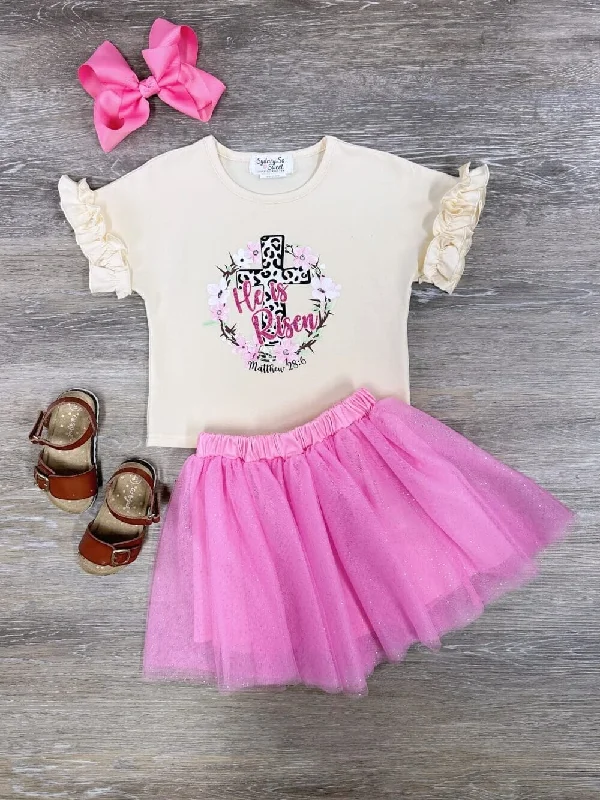 Shorts & Skirts chic styles-He is Risen Cream & Fuchsia Girls Easter Chiffon Skirt Set