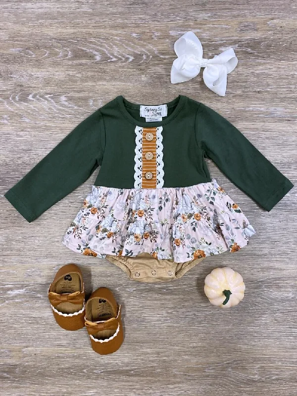 Shorts & Skirts premium fits-Fall Vintage Florals Skirted Baby Romper