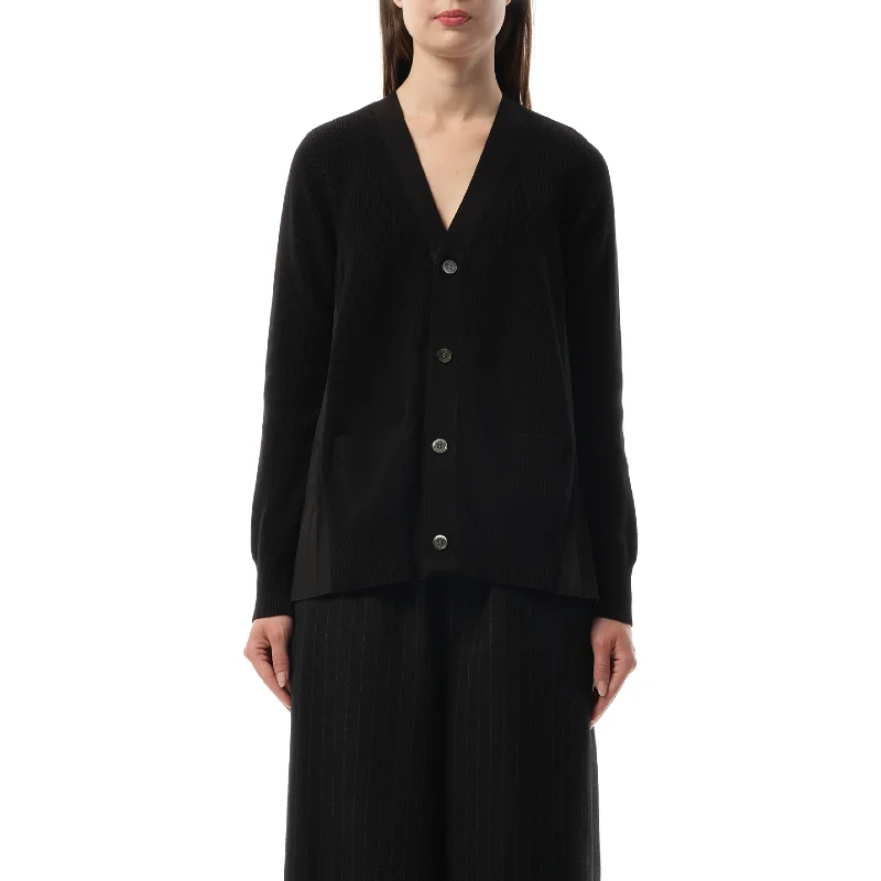 Cardigans with loungewear vibe-Cotton Knit x Cotton Poplin Cardigan in Black