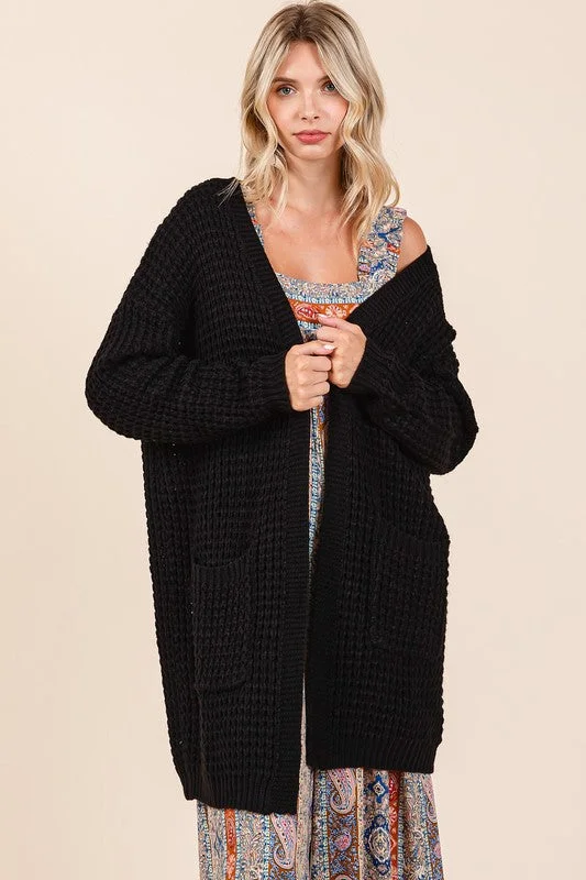 Cardigans with street style-Mittoshop Open Front Long Sleeve Longline Cardigan