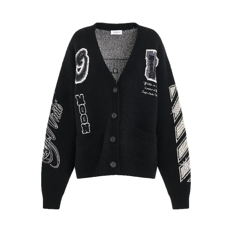 Cardigans with 70s style-Varsity Bling Cardigan in Black