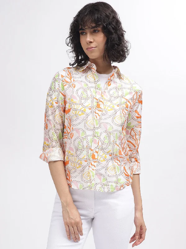 Blouses & Shirts minimalist-Gant Women Multi Printed Spread Collar Full Sleeves Shirt