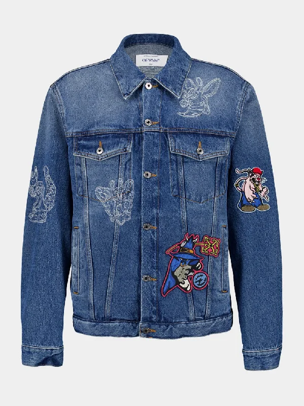 Jackets for artists -Baby Blue Character Denim Jacket