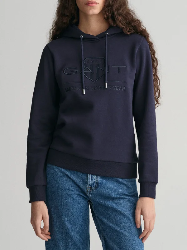 Hoodies for campers-Gant Women Solid Hooded Full Sleeves Sweatshirt